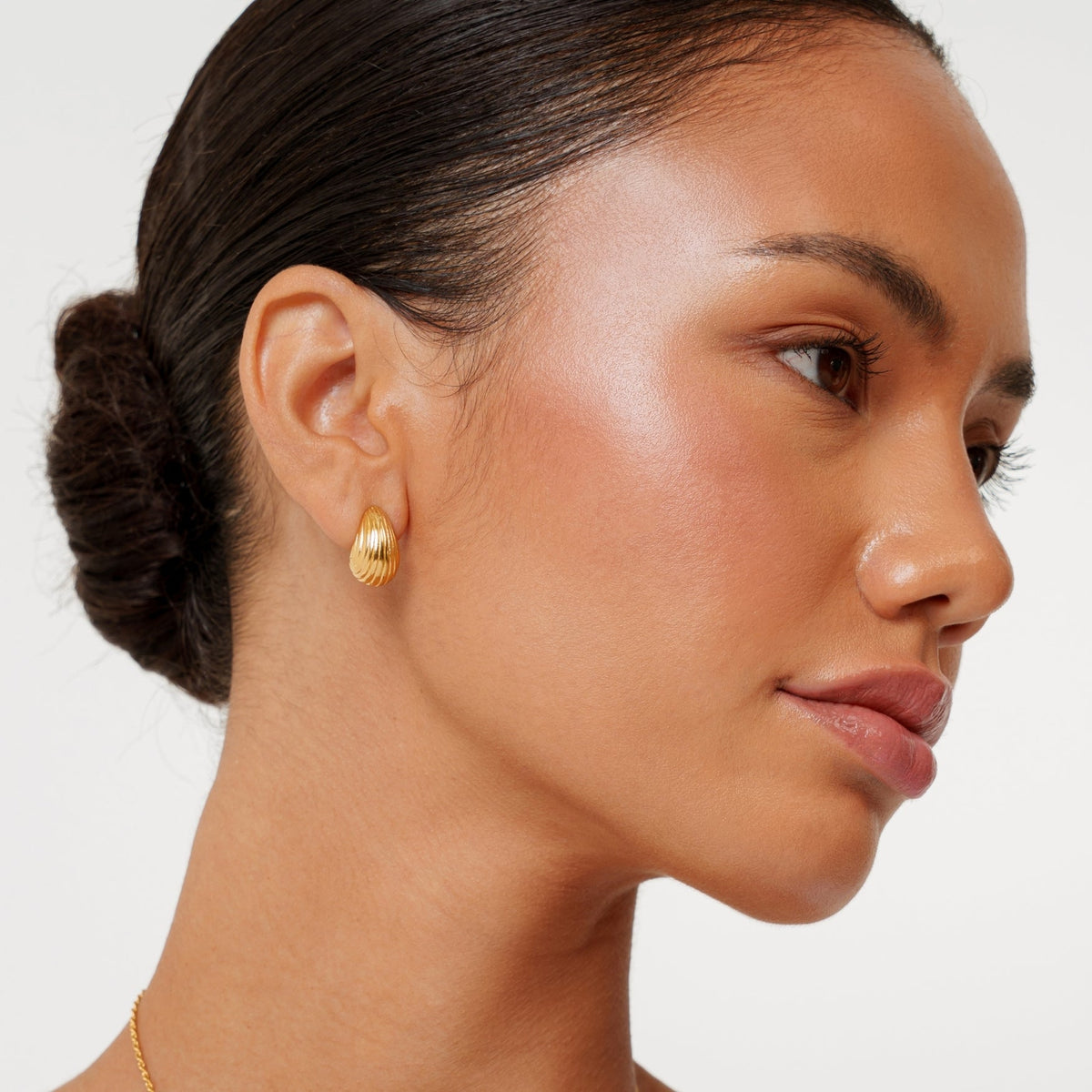 Bruce & Co Ridged Teardrop Stud Earrings, 16.7 mm, Gold PVD Steel