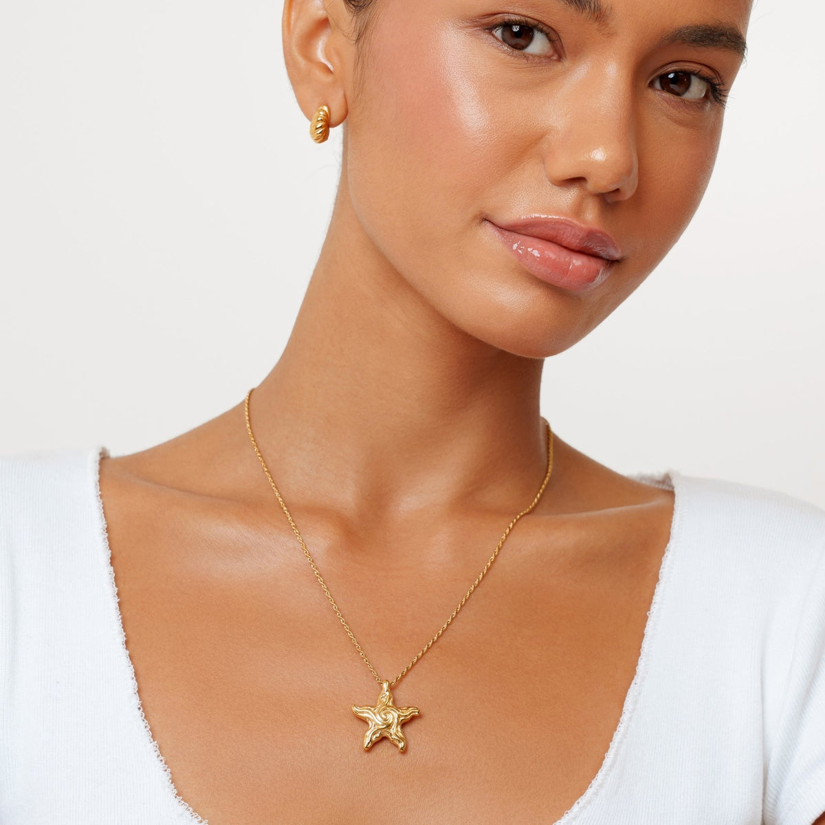 Bruce & Co Spiral Starfish Pendant Necklace, Gold PVD Steel
