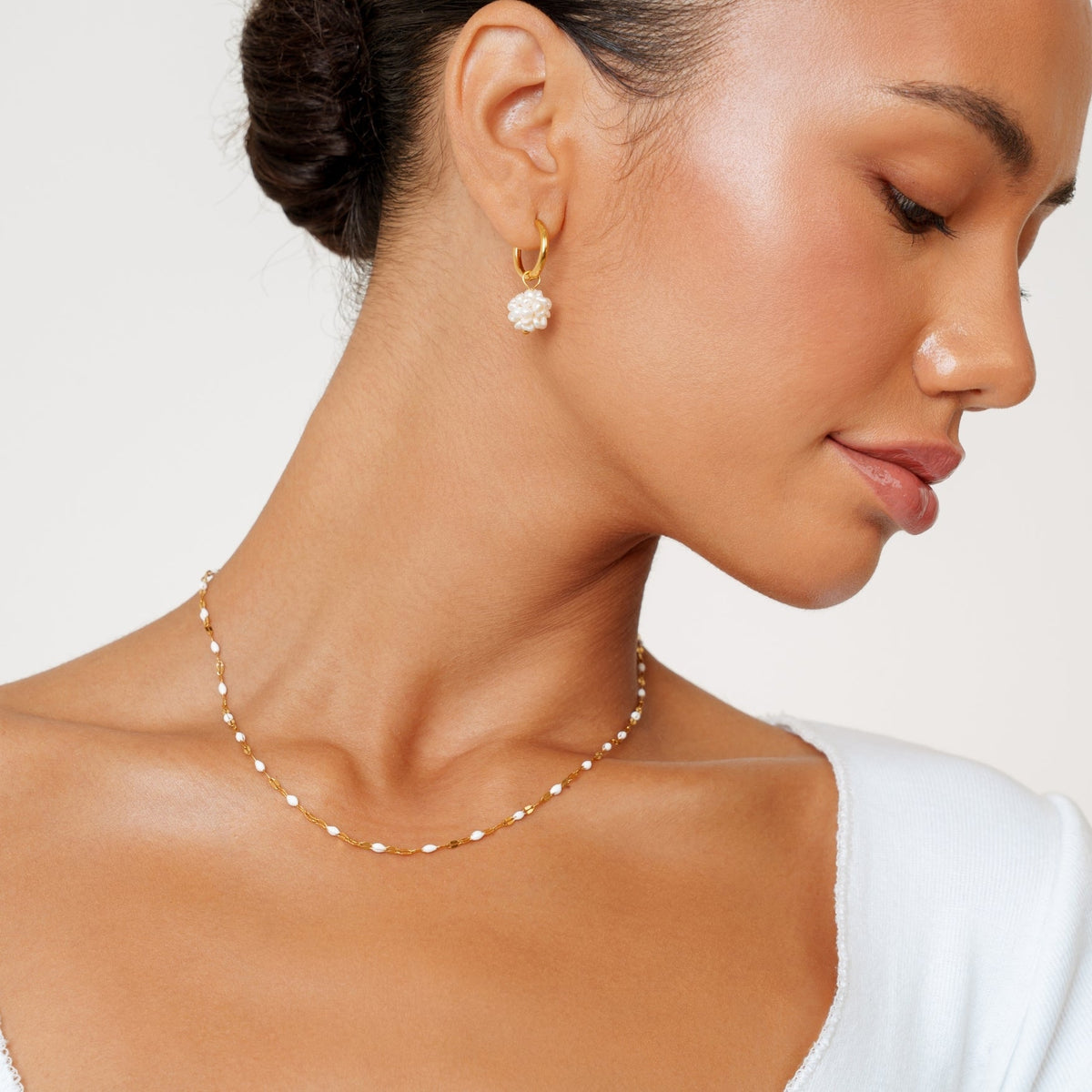 Bruce & Co White Enamel Choker Necklace, 2 mm, Gold PVD Steel