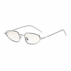 MARBELLA narrow oval sunglasses, silver frame and clear lens, diagonal view
