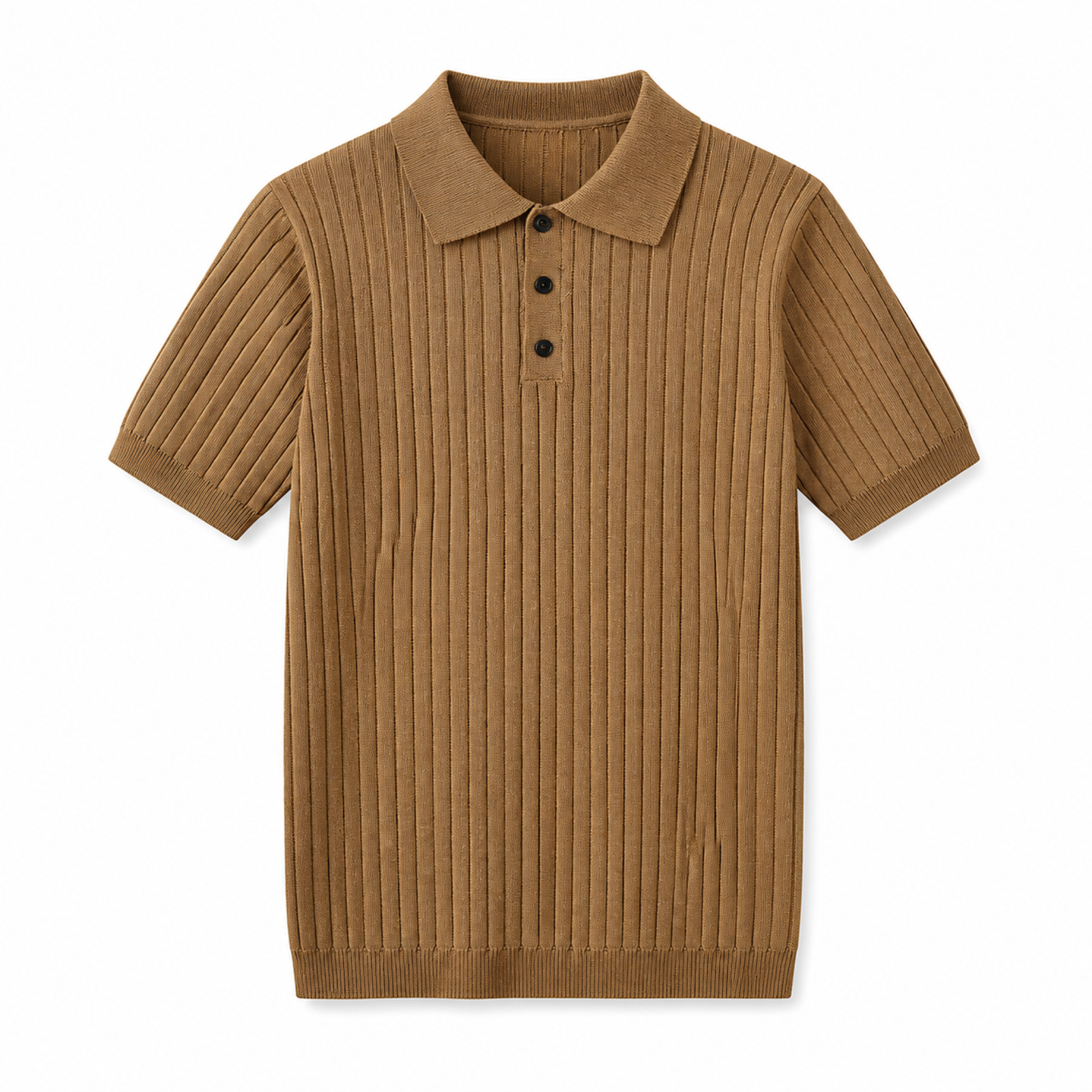 Maredane light brown rib-knit cotton polo on white studio background