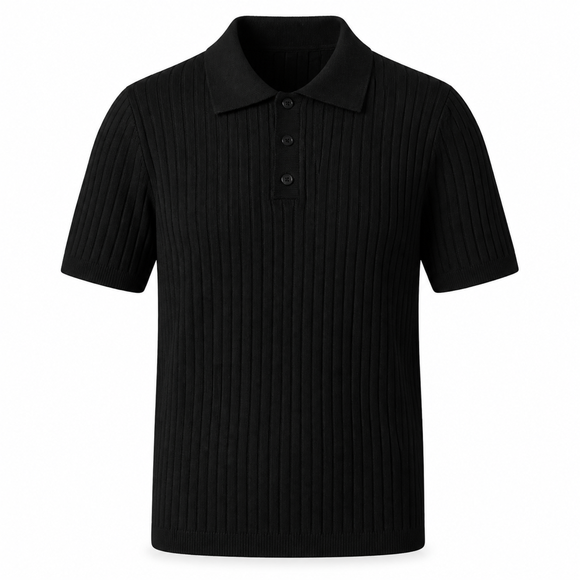 Maredane black rib-knit cotton polo on white studio background