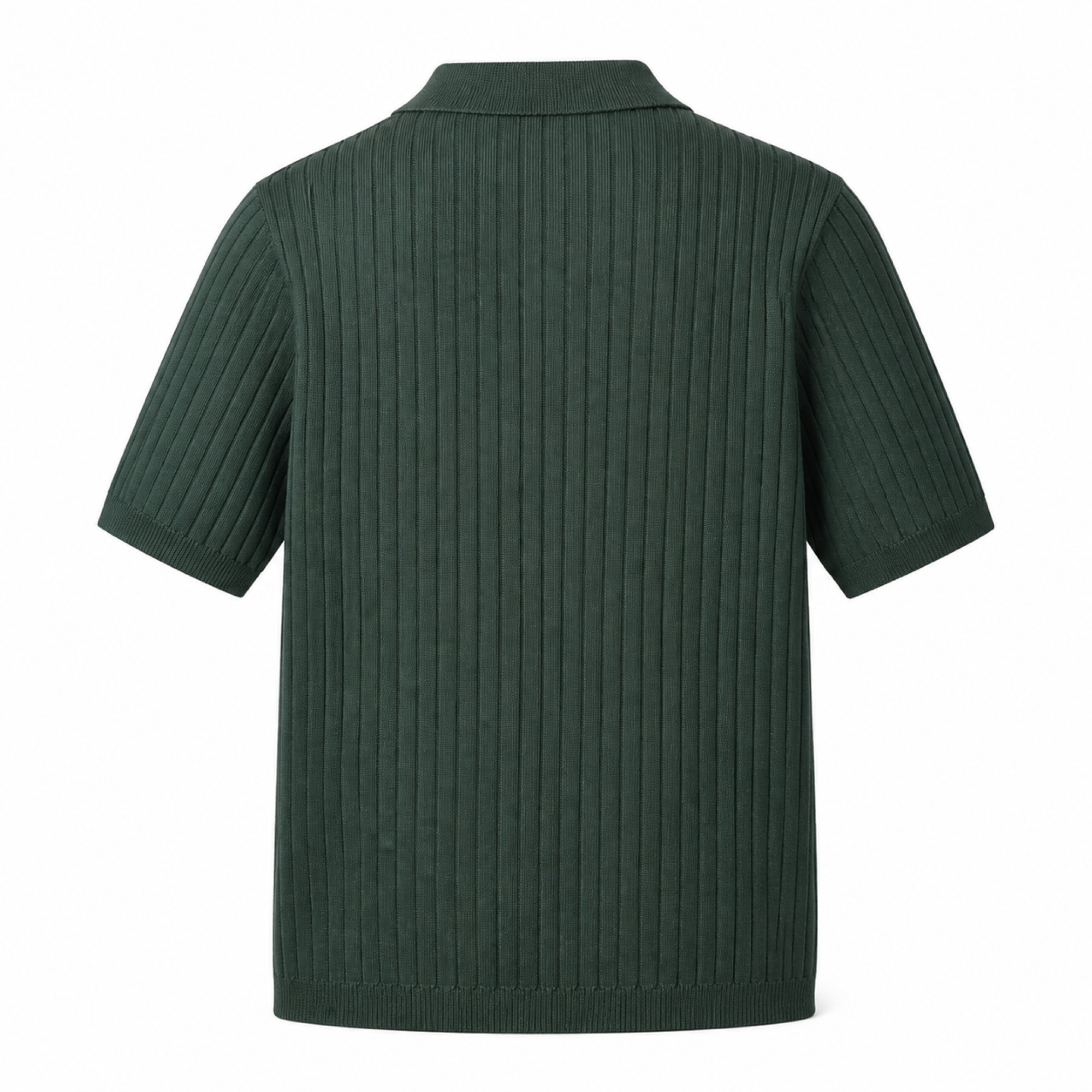 Maredane green rib-knit cotton polo back view on white studio background
