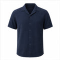 Maremora navy blue cotton camp shirt studio front view