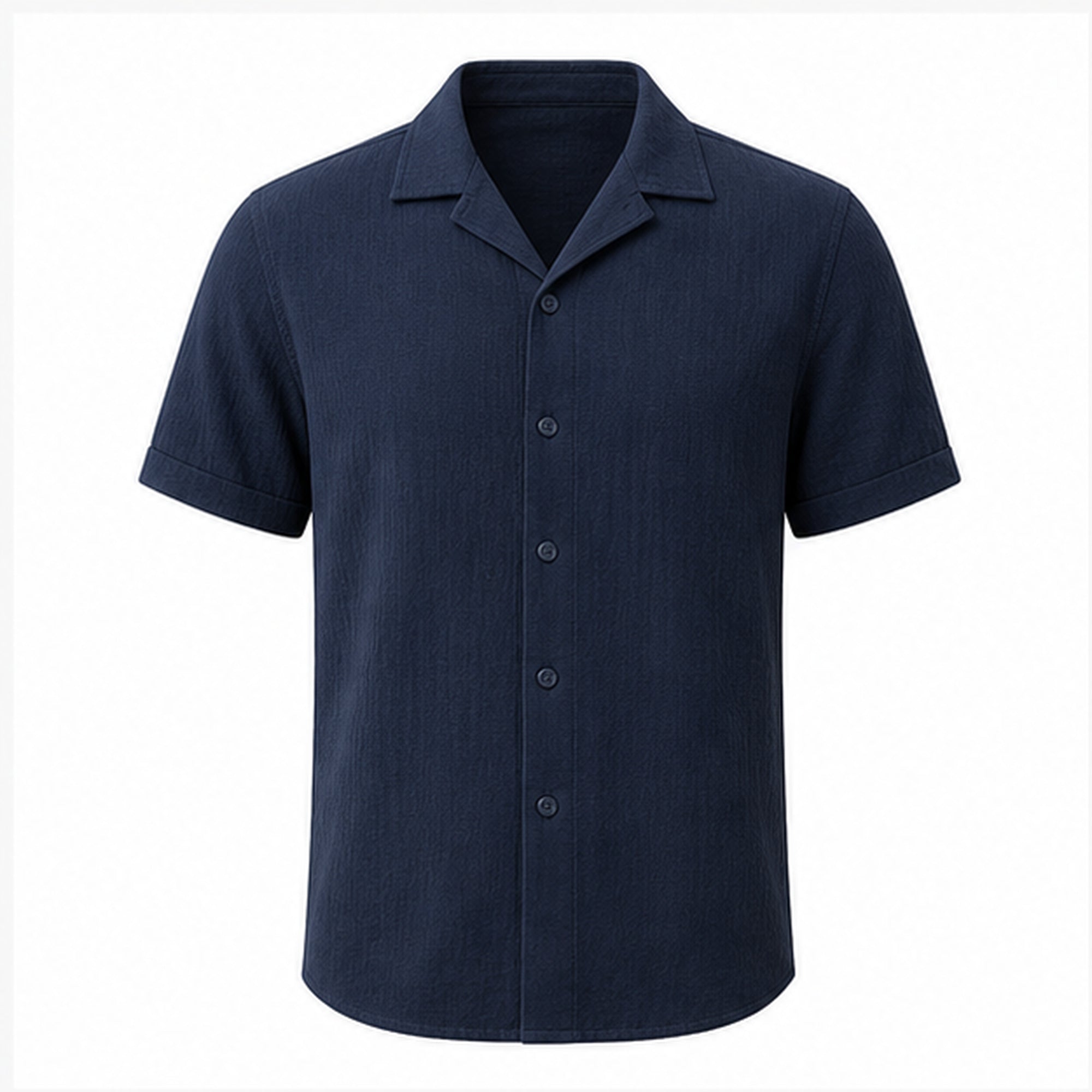 Maremora navy blue cotton camp shirt studio front view