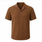 Maremora brown cotton camp shirt studio front view