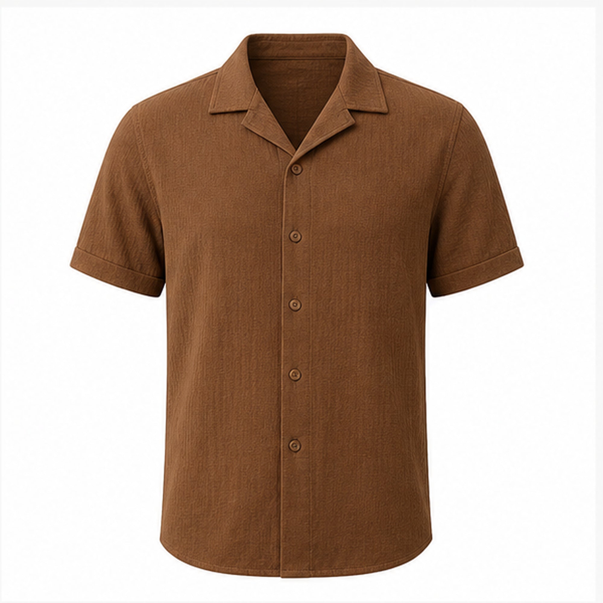 Maremora brown cotton camp shirt studio front view