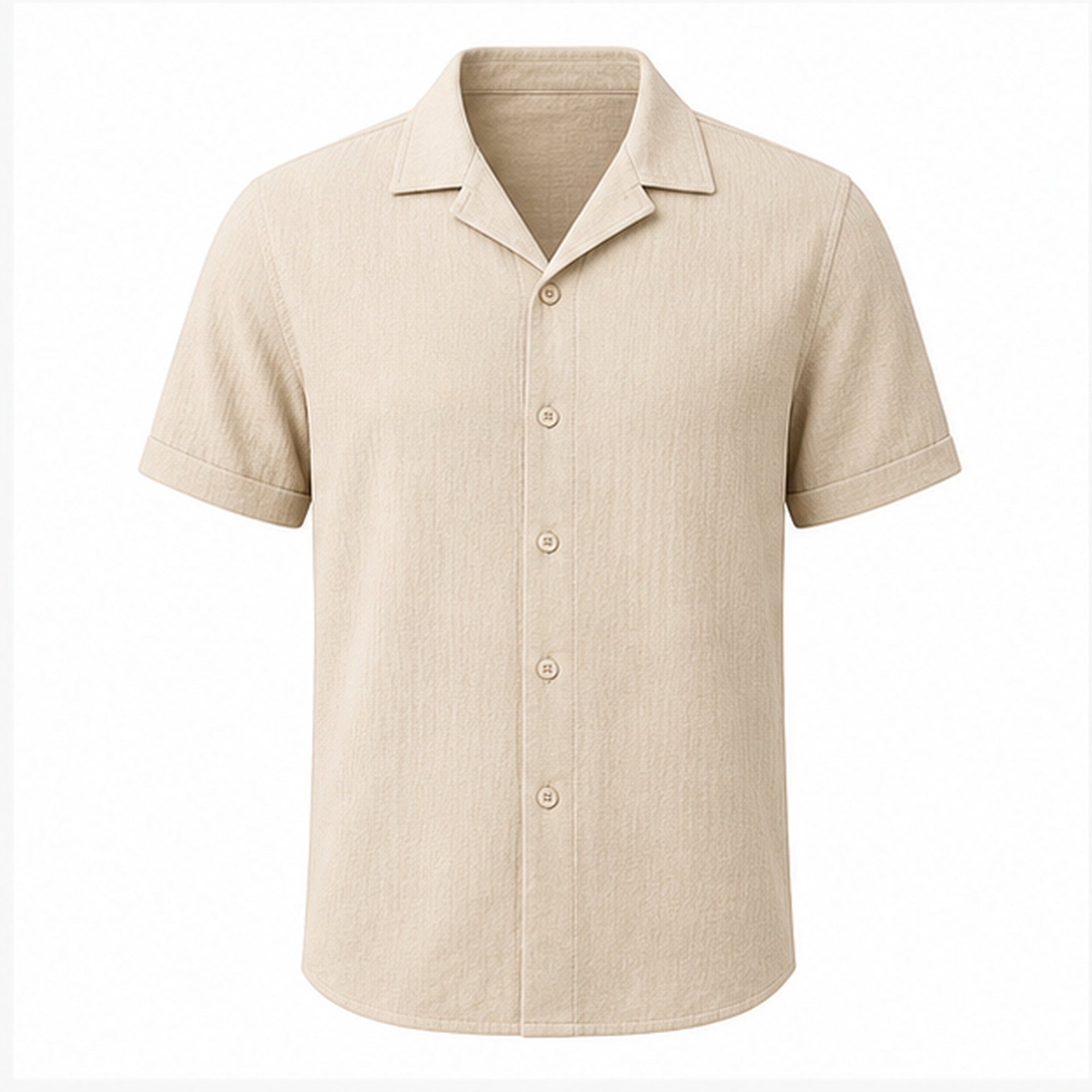 Maremora beige cotton camp shirt studio front view