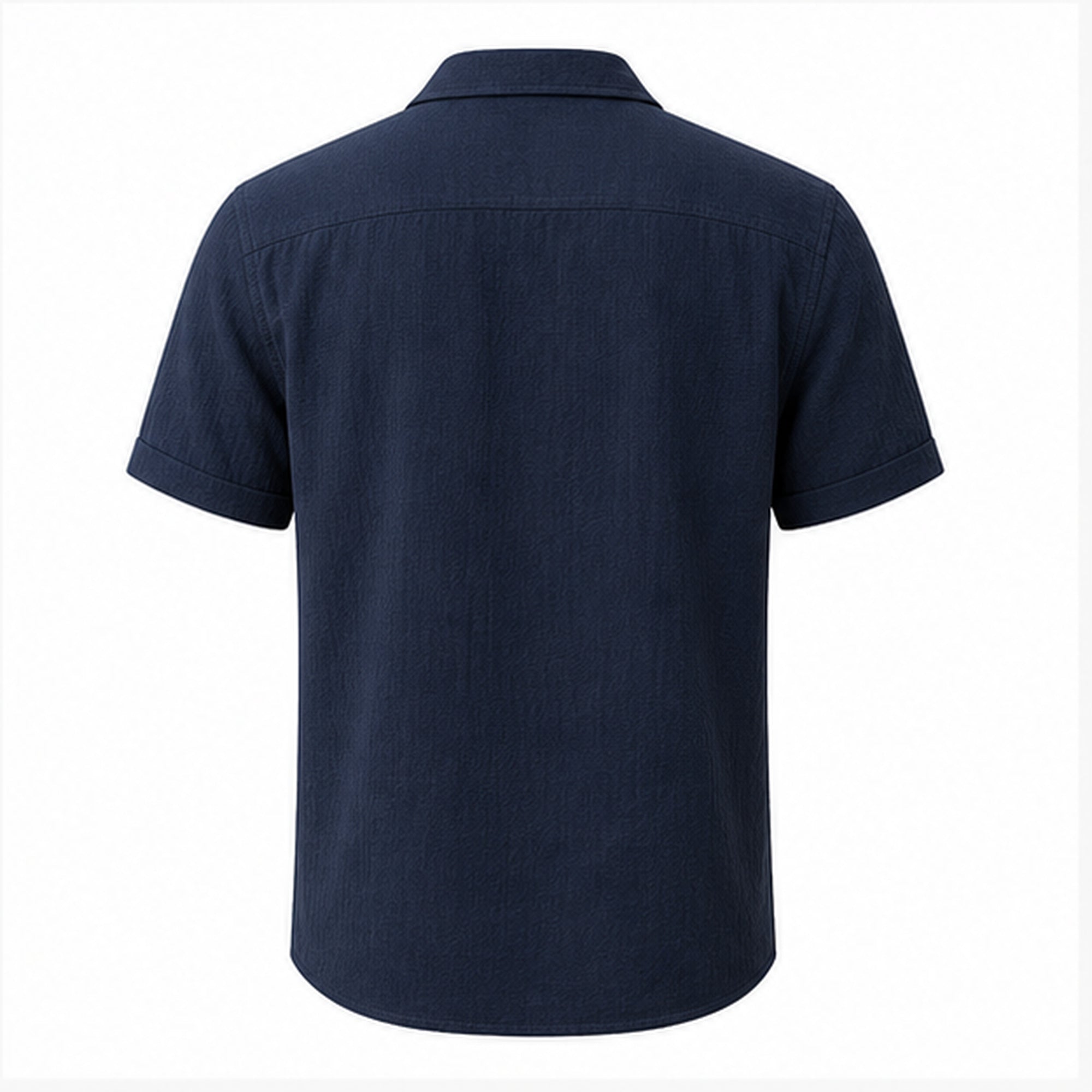 Maremora navy blue cotton camp shirt studio rear view