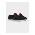 Marivon men's navy suede loafers, rear view on white