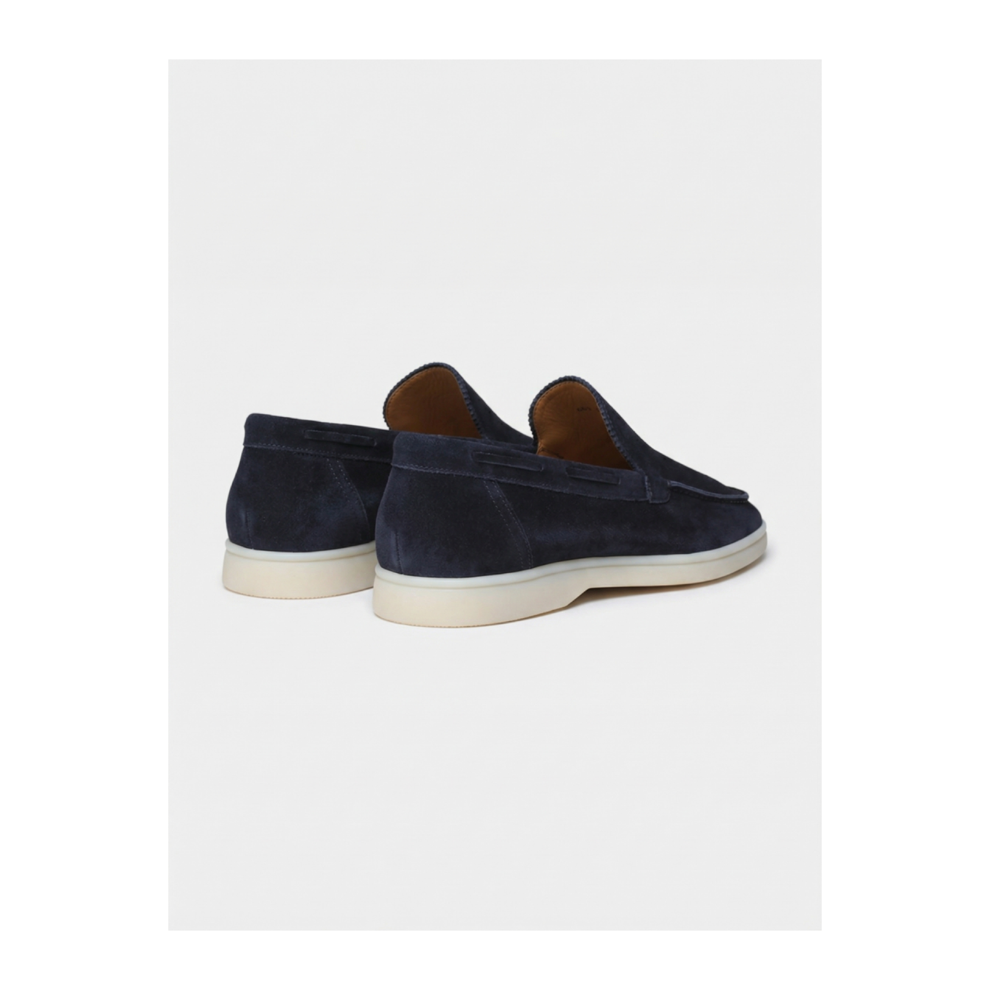Marivon men's navy suede loafers, rear view on white