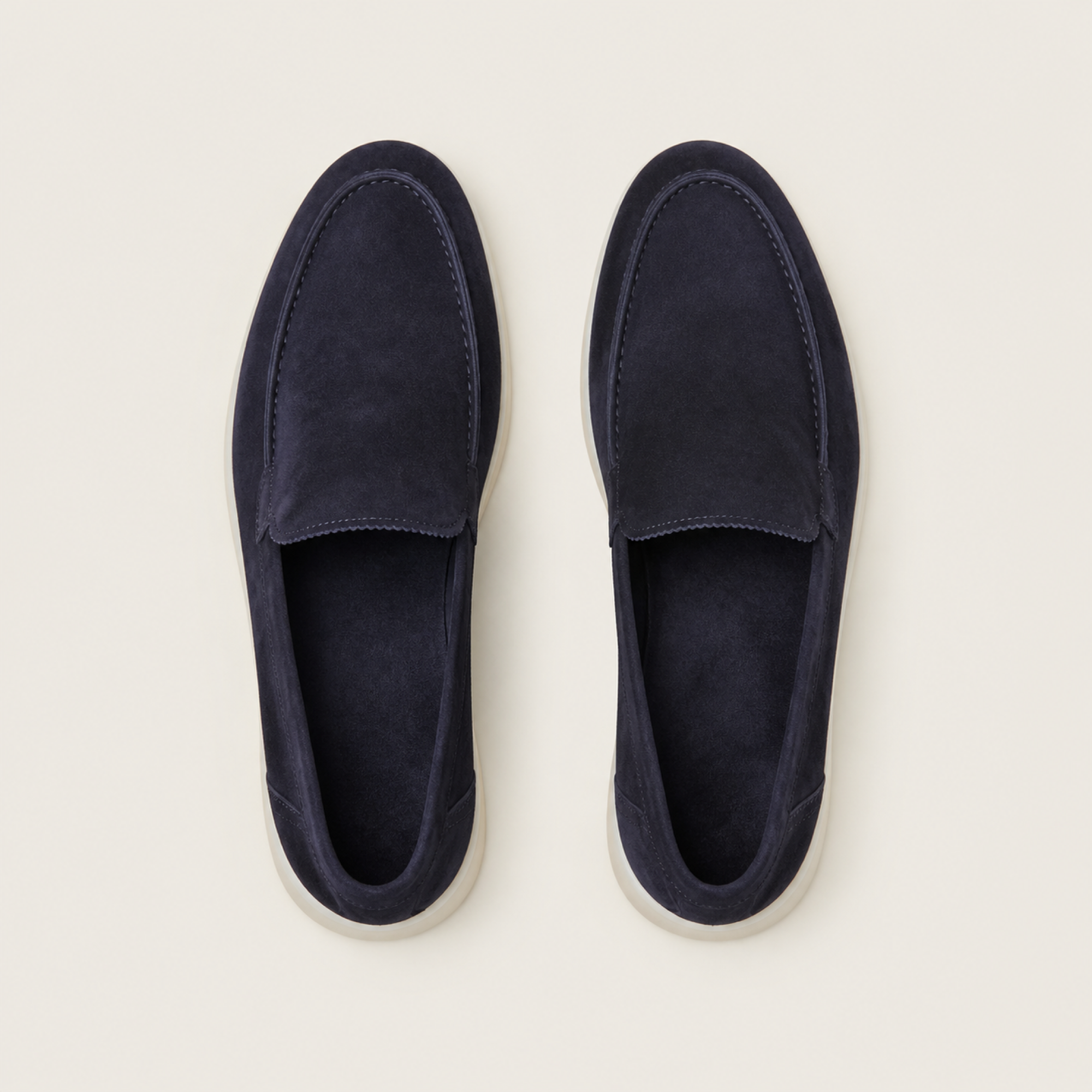Marivon navy suede loafers, premium top studio view