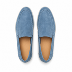 Marivon sapphire-blue suede-effect boat loafers, top view on white
