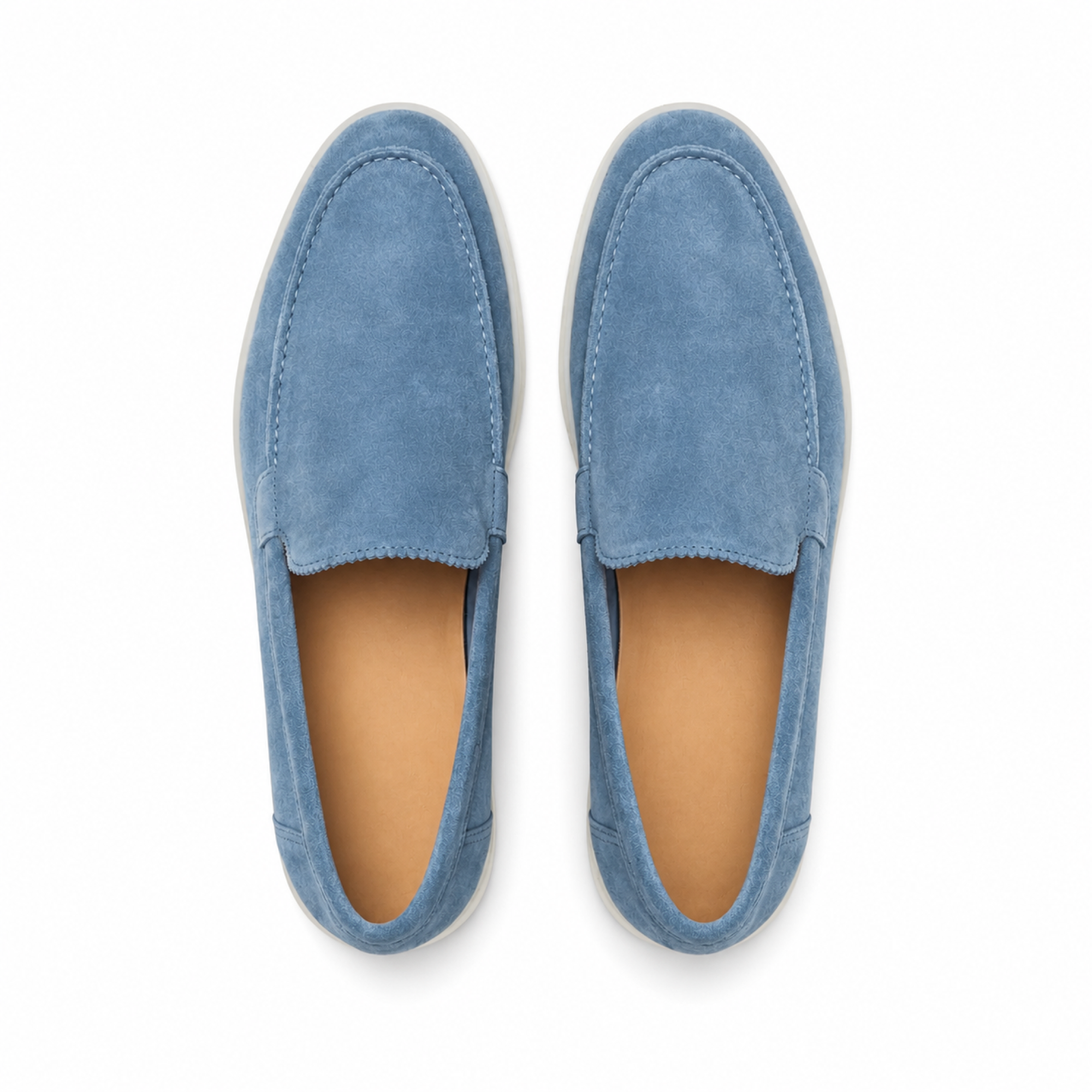 Marivon sapphire-blue suede-effect boat loafers, top view on white