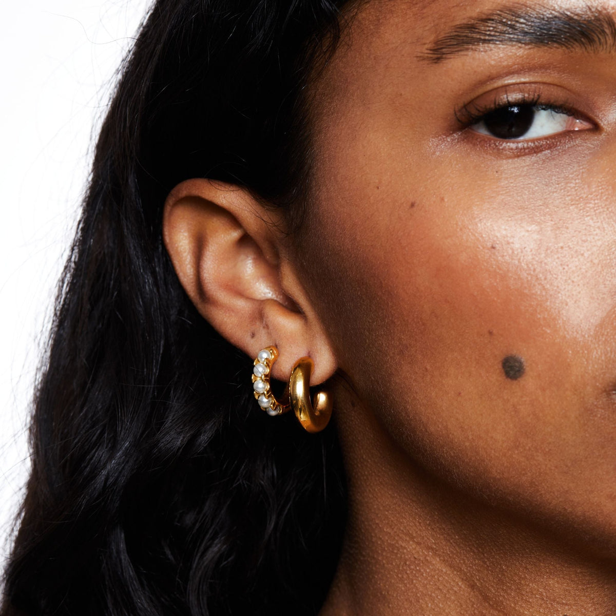 Bruce & Co Mother-of-Pearl Half-Hoop Earrings, 18 mm