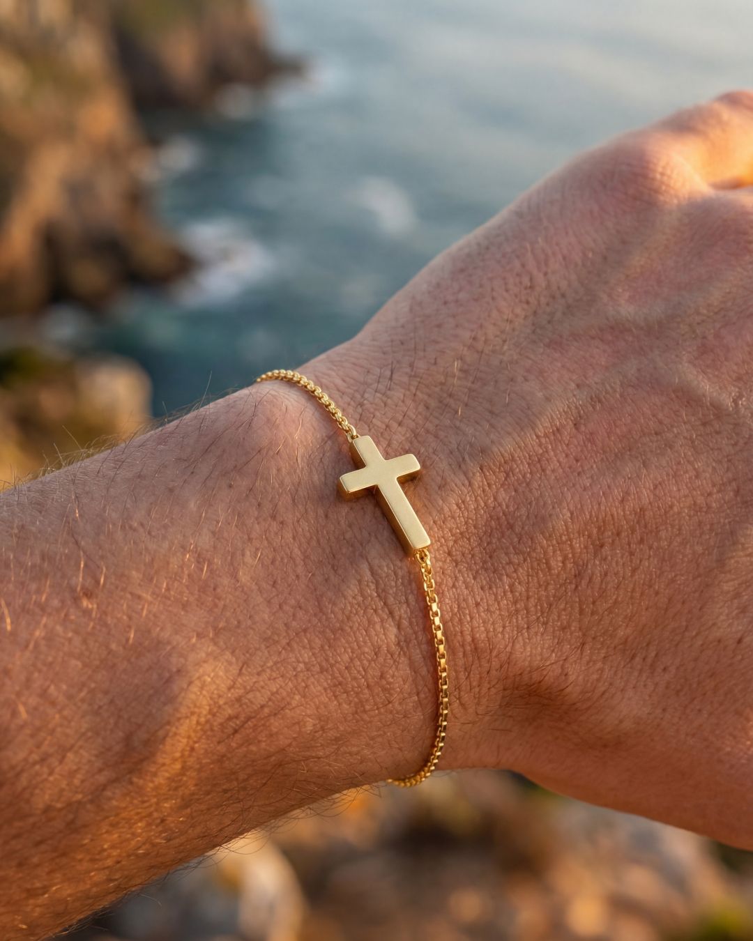 Bruce & Co Minimal Cross Chain Bracelet, 18K Gold-Plated Steel