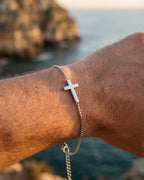 Bruce & Co Minimal Cross Chain Bracelet, Silver-Plated Steel