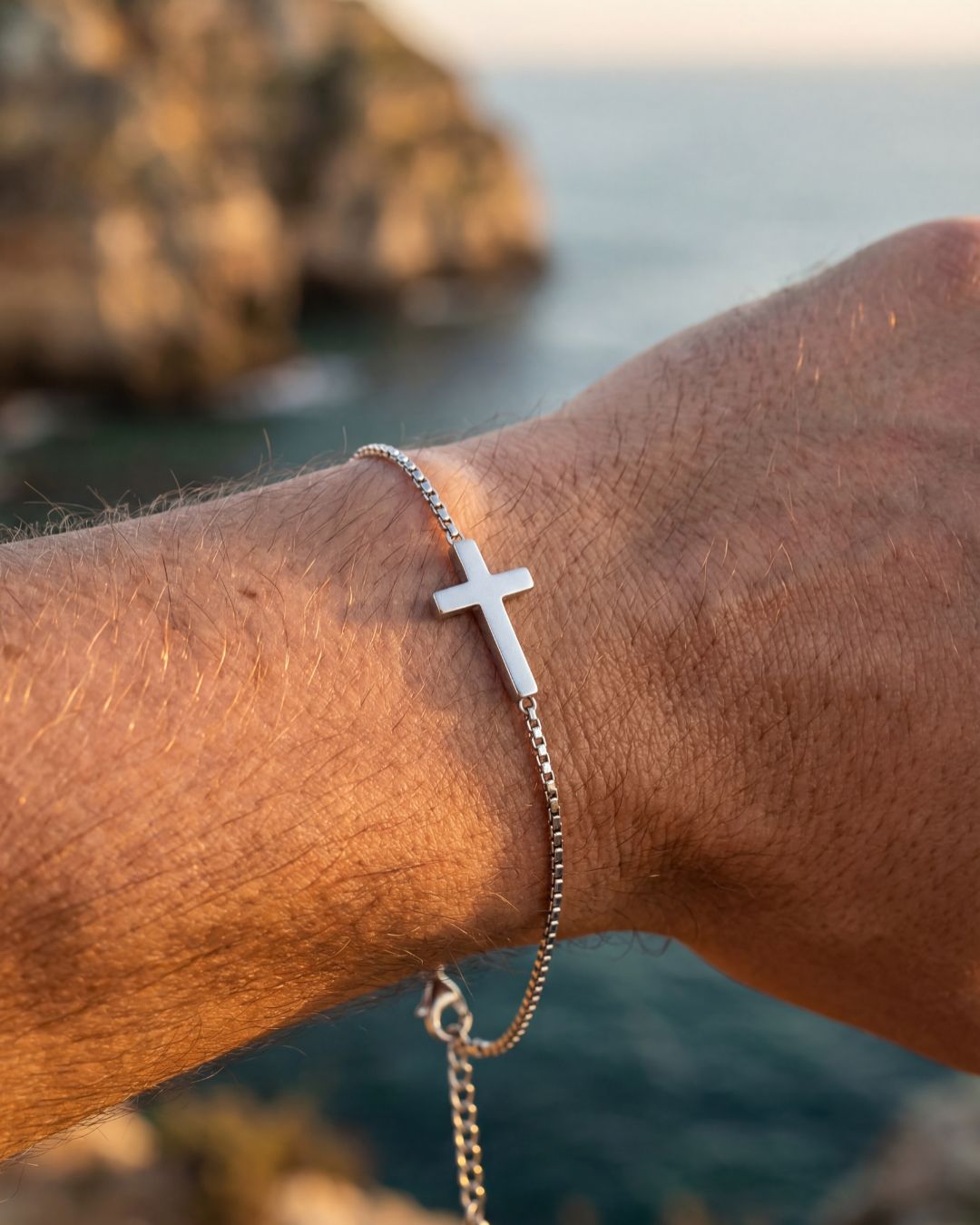 Bruce & Co Minimal Cross Chain Bracelet, Silver-Plated Steel