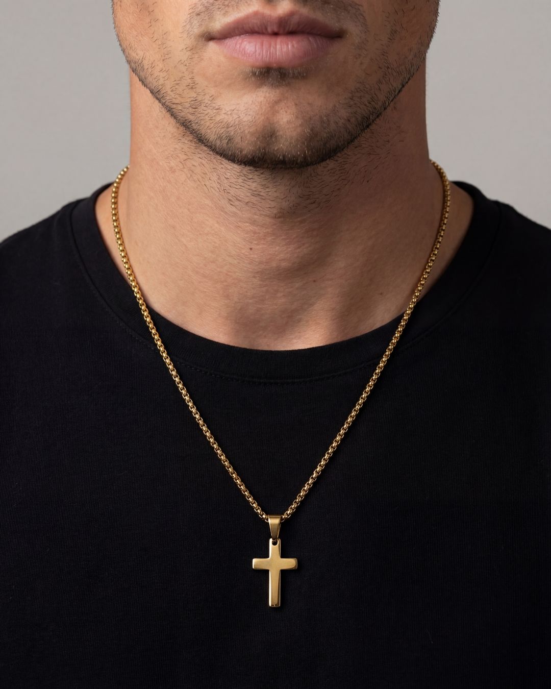 Bruce & Co Minimal Cross Pendant Necklace, 18K Gold-Plated Steel