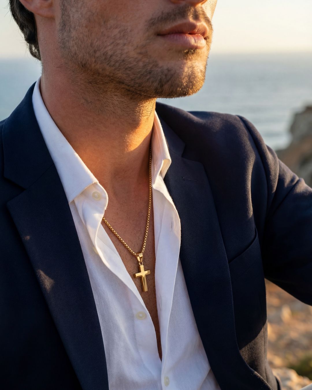 Bruce & Co Minimal Cross Pendant Necklace, 18K Gold-Plated Steel
