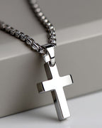 Bruce & Co Minimal Cross Pendant Necklace, Silver-Plated Steel