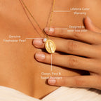 Bruce & Co Faith – Oval Devotional Medal and Pearl Necklace