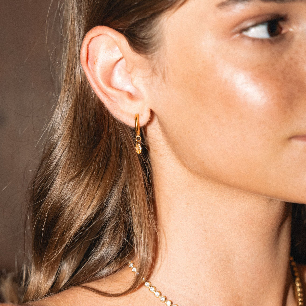 Bruce & Co Oval Rose-Tone Stone Drop Hoop Earrings