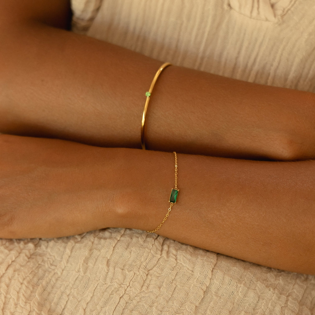 Bruce & Co Green Zircon Open Cuff Bracelet, Steel