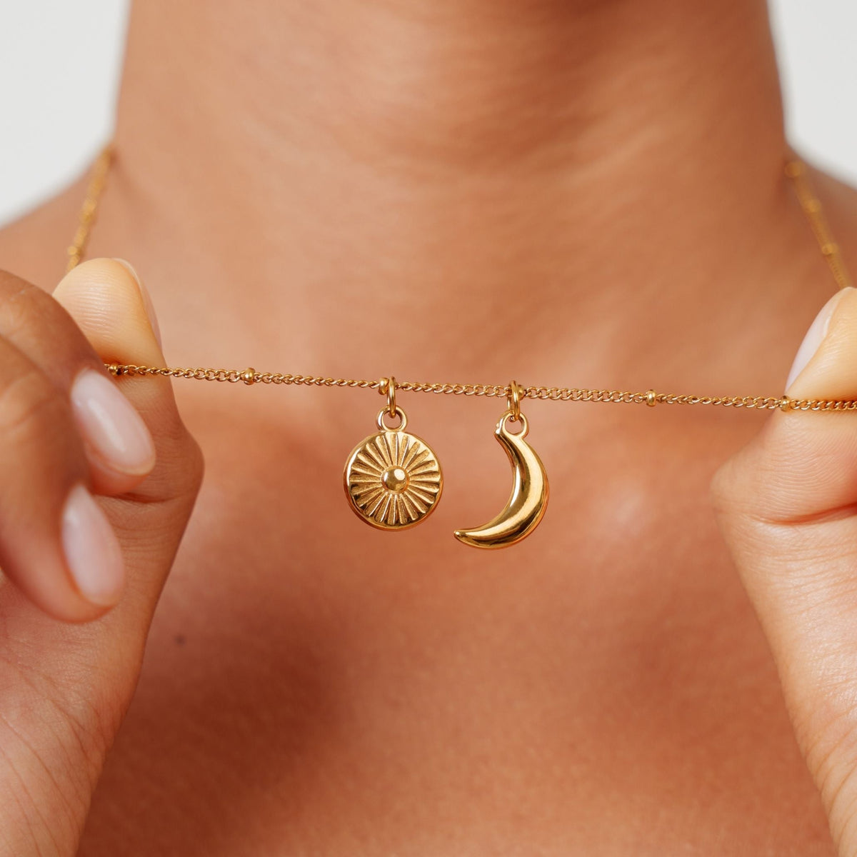 Bruce & Co Sun and Crescent Moon Necklace, Steel