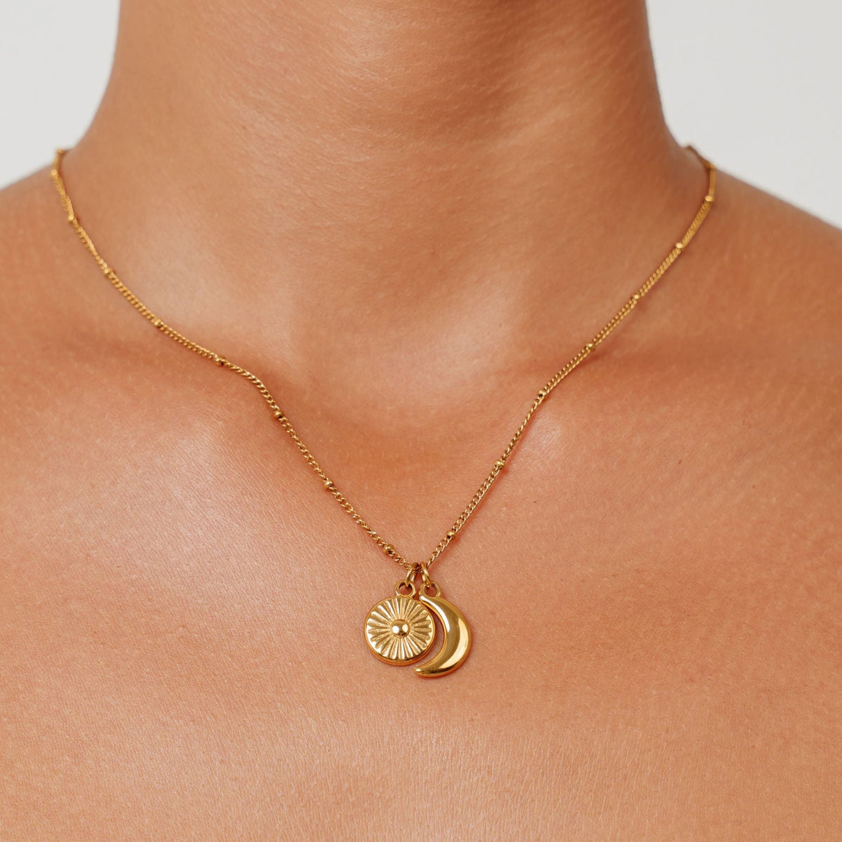 Bruce & Co Sun and Crescent Moon Necklace, Steel