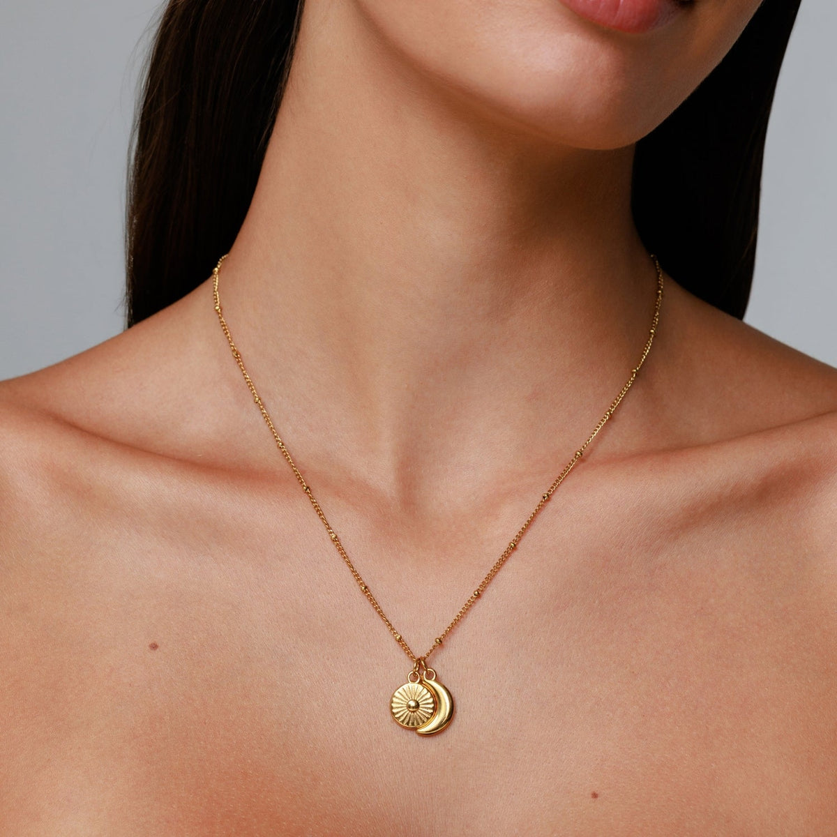 Bruce & Co Sun and Crescent Moon Necklace, Steel