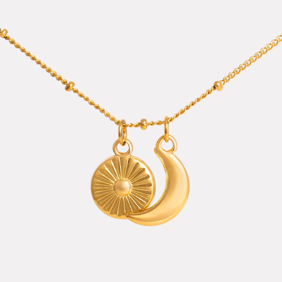 Bruce & Co Sun and Crescent Moon Necklace, Steel