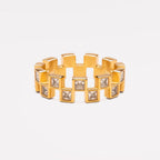 Bruce & Co Mosaic – Geometric Zircon Band Ring, Gold PVD Steel