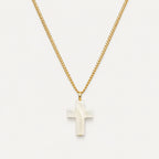 Bruce & Co Mother-of-Pearl Cross Necklace, Stainless Steel
