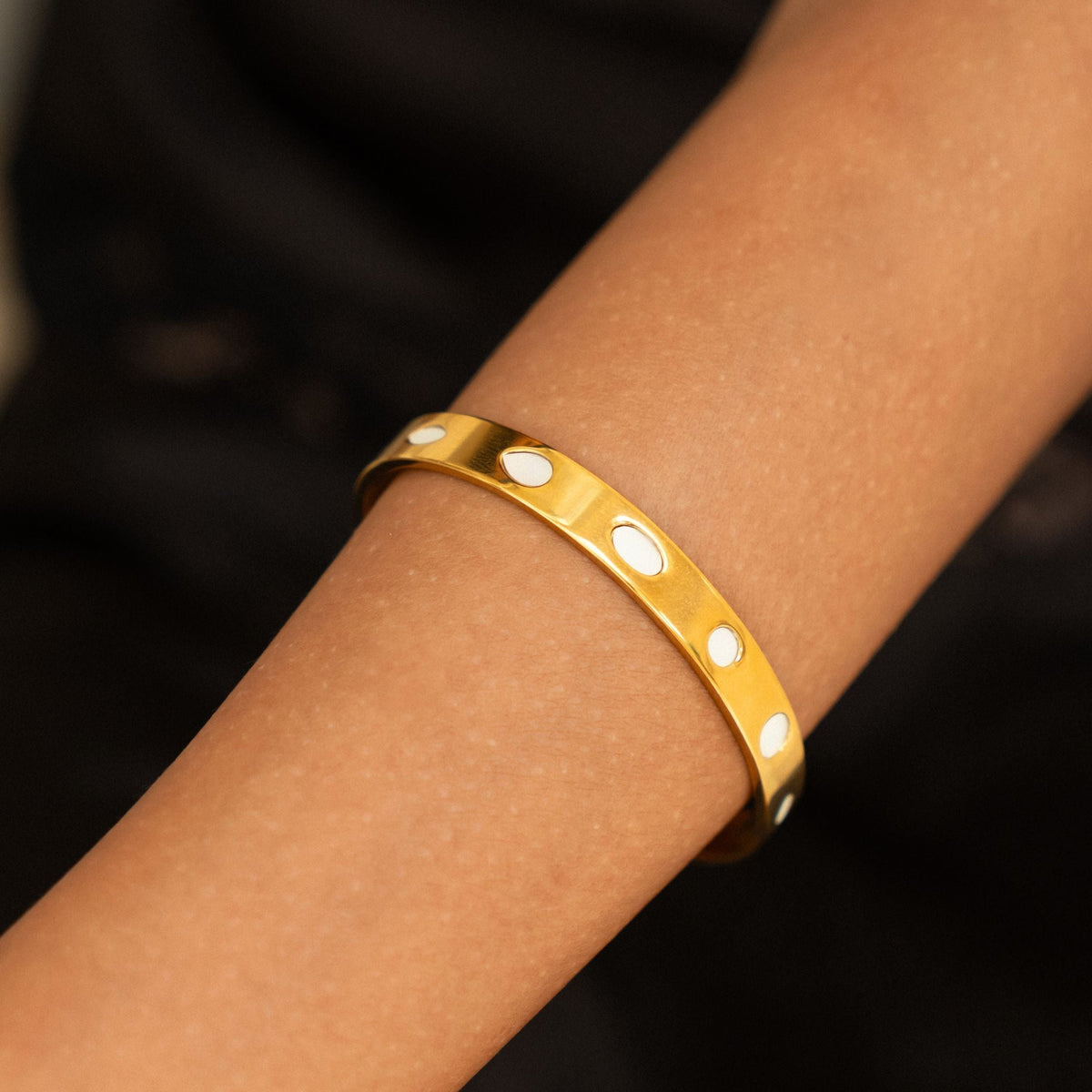 Bruce & Co Mother of Pearl Dot Cuff Bracelet, Steel