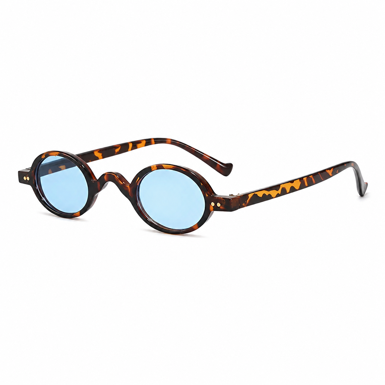 NAPLES Havana oval polarized sunglasses light blue lens diagonal on pure white
