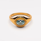 Bruce & Co Aegean – Blue Zircon Sunburst Ring, Steel