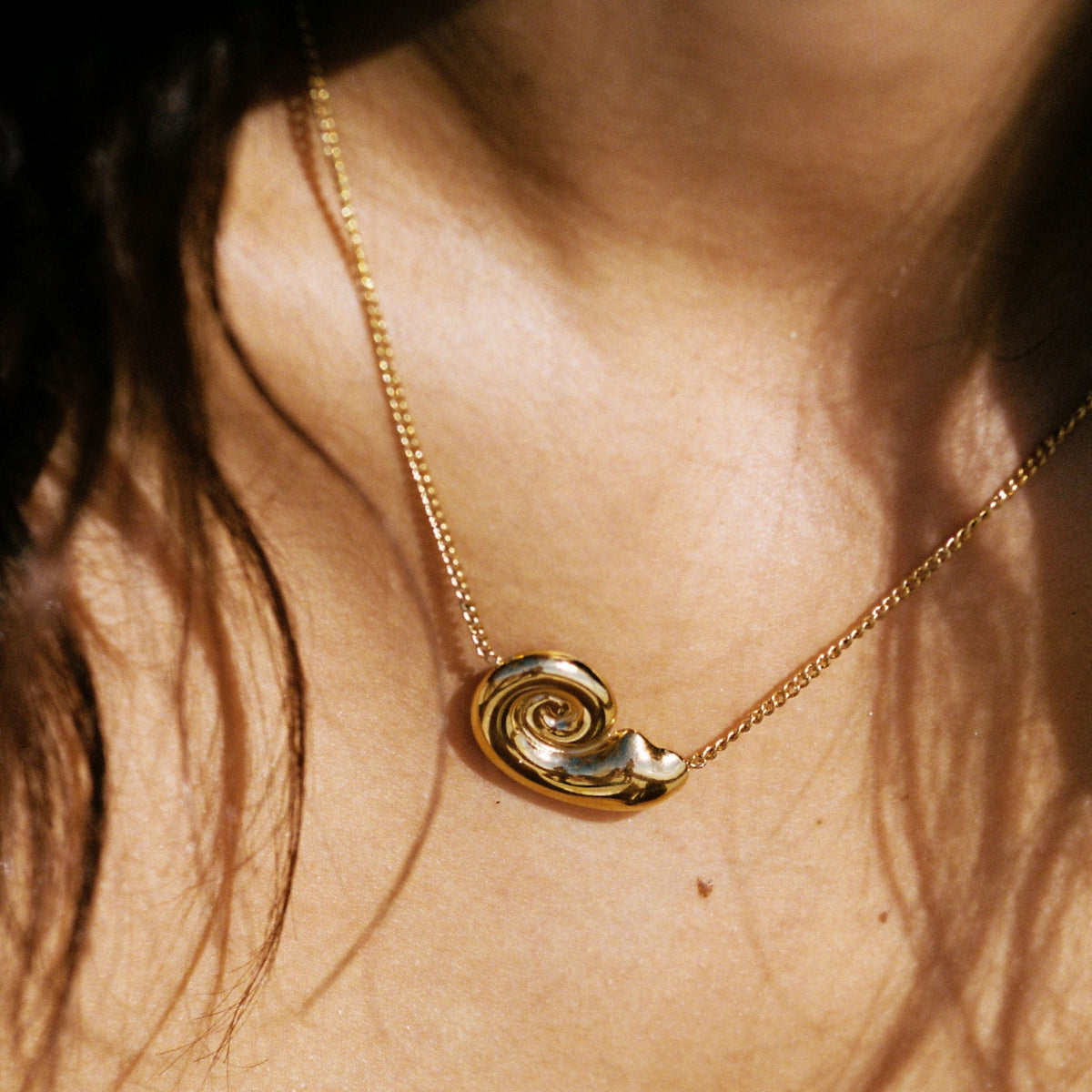 Bruce & Co Spiral Shell Pendant Necklace, 18K Gold PVD Steel