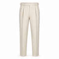 Norenor beige side-adjuster pleated trousers front view on white studio background