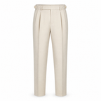 Norenor beige side-adjuster pleated trousers front view on white studio background