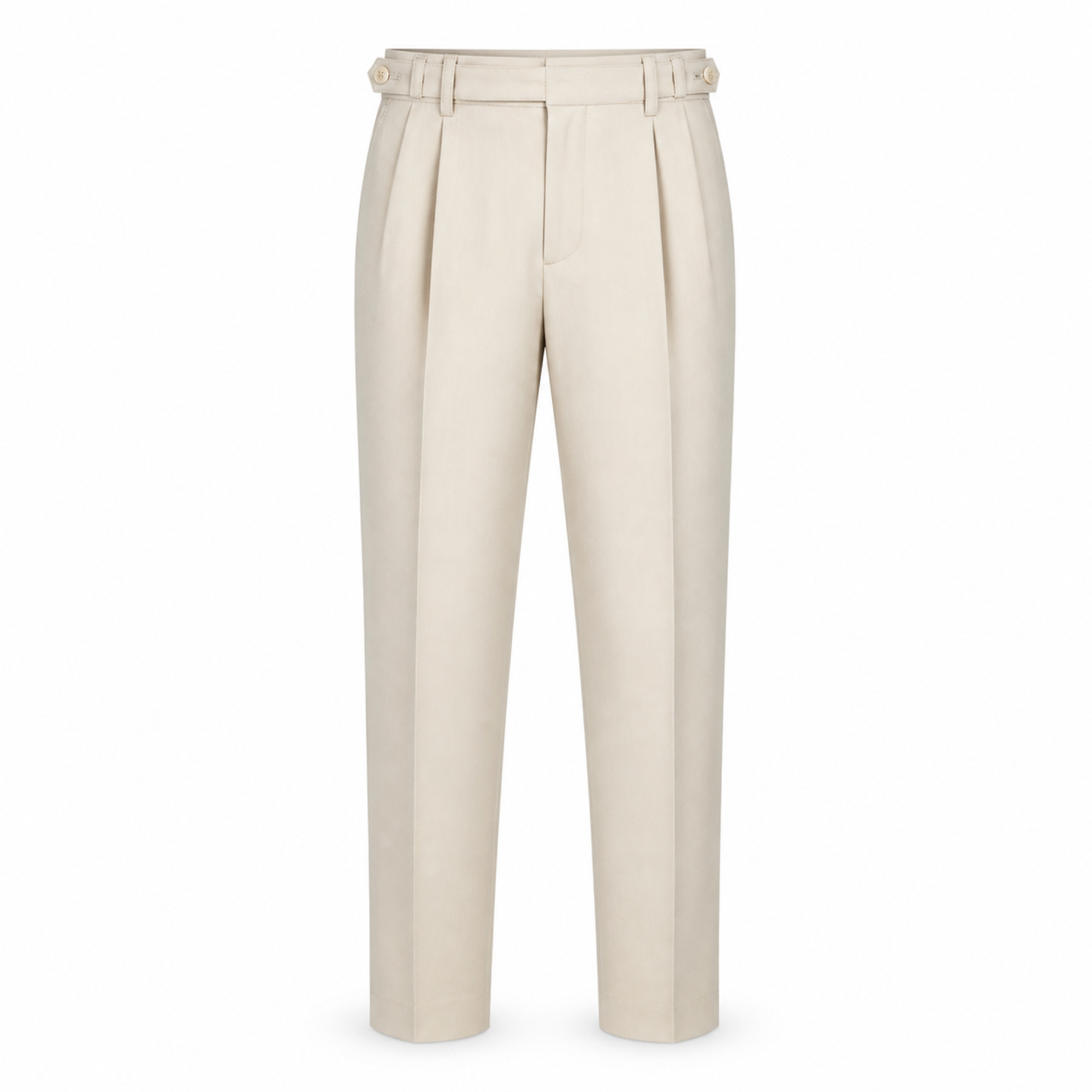Norenor beige side-adjuster pleated trousers front view on white studio background
