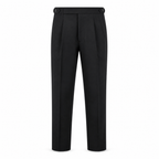Norenor black side-adjuster pleated trousers front view on white studio background
