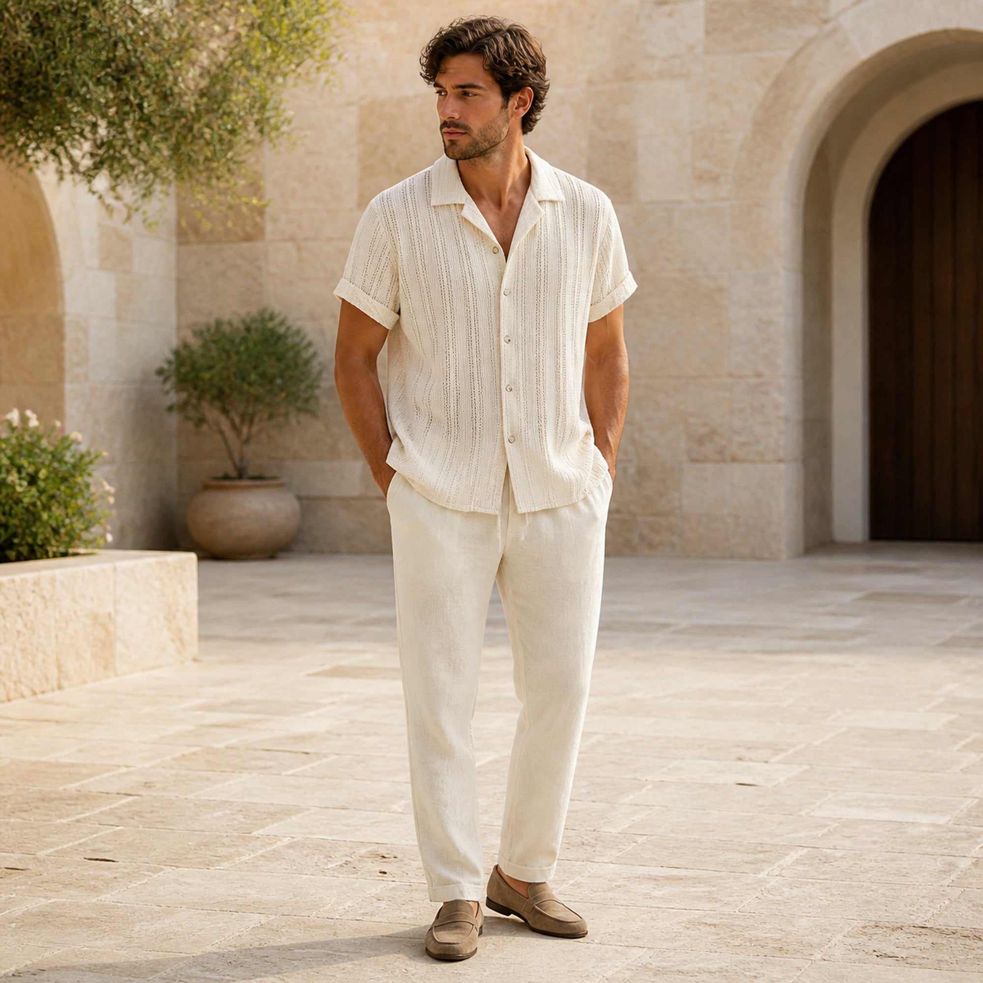 Norerino outfit styled at a pale stone resort