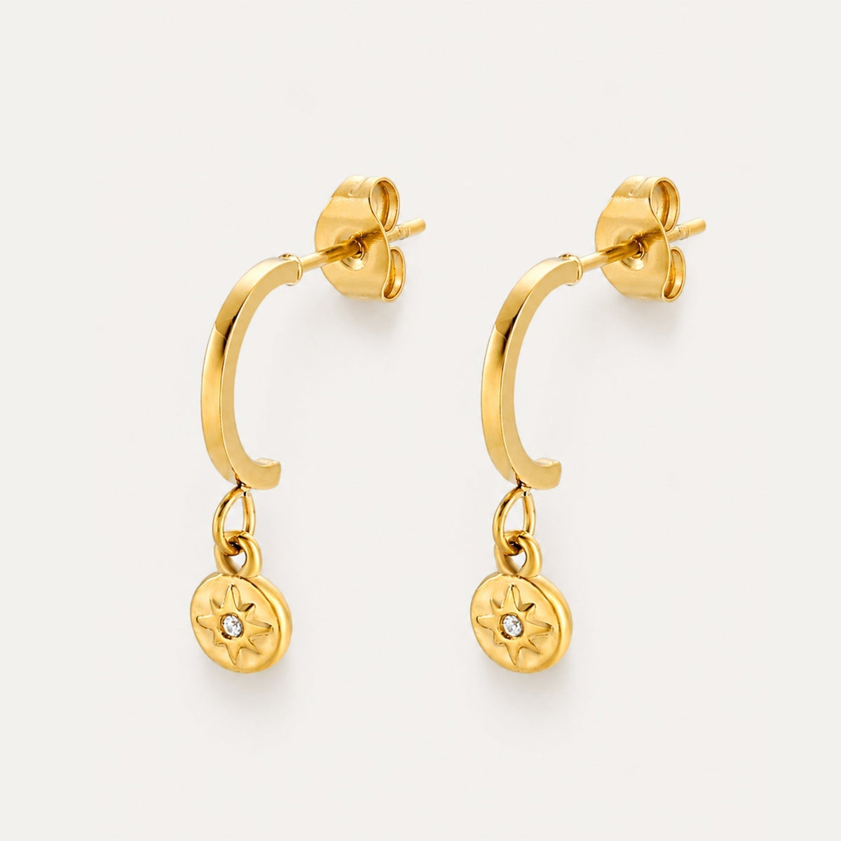 Bruce & Co North Star Charm Earrings, White Zircon, Gold PVD Steel