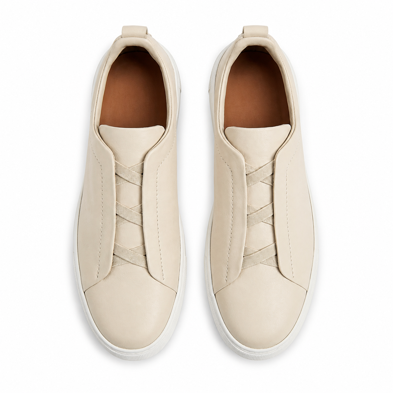 Bruce & Co Norvane beige minimalist slip-on sneakers top view