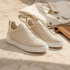 Bruce & Co Norvane beige slip-on sneakers editorial still life