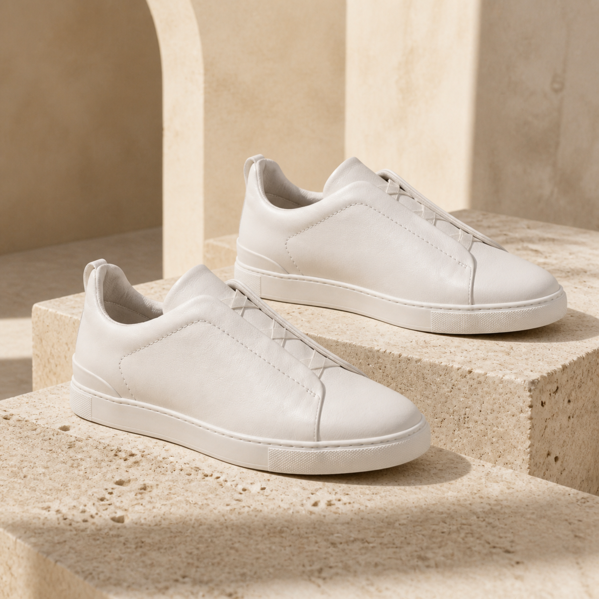 Norvane White sneaker on travertine