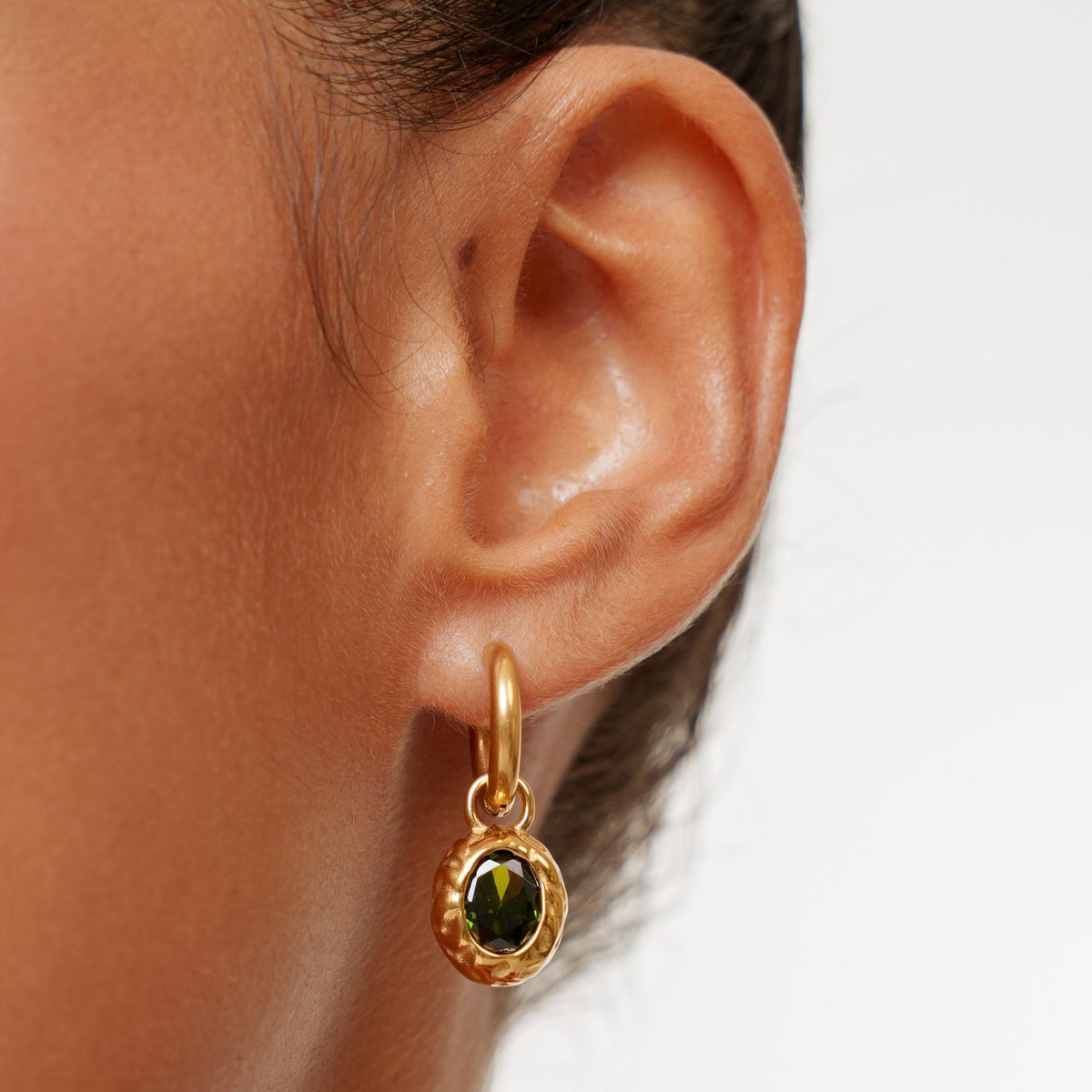 Bruce & Co Olive – Oval Green Zircon Drop Hoop Earrings