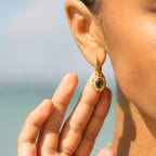 Bruce & Co Olive – Oval Green Zircon Drop Hoop Earrings