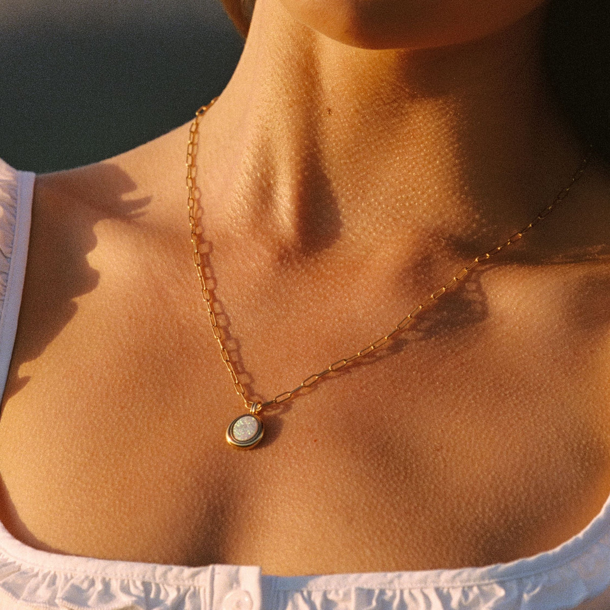 Bruce & Co Aura – Opal Bezel Paperclip Necklace